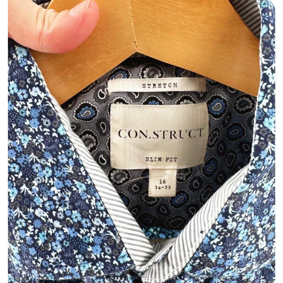 Con.struct Men Slim Fit Stretch Long Sleeve Button Up Shirt Medium Floral - Picture 4 of 6